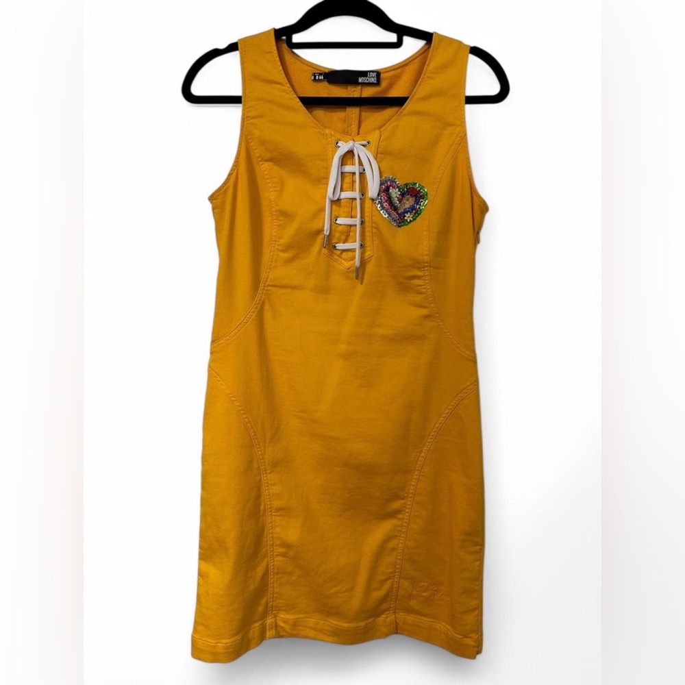 Moschino Yellow Mini Dress with Heart Accent